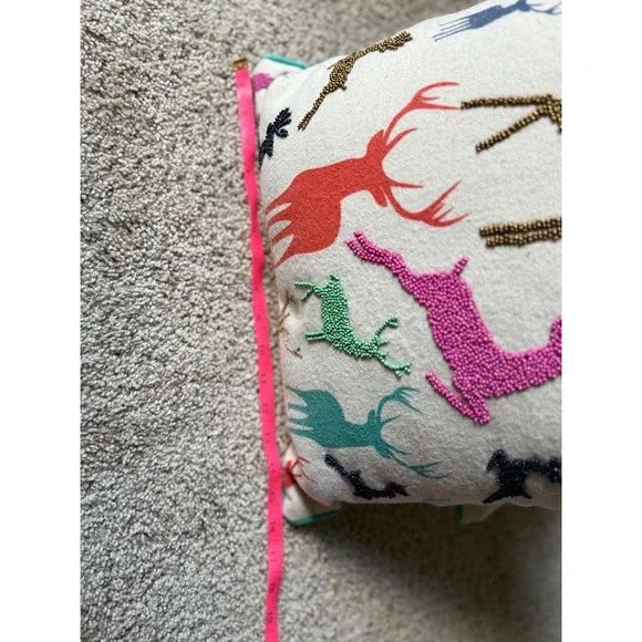 Vintage Pier‎ one Embroidered bedead Deer Pillow Throw Pillow Whimsical Decor - Picture 5 of 8